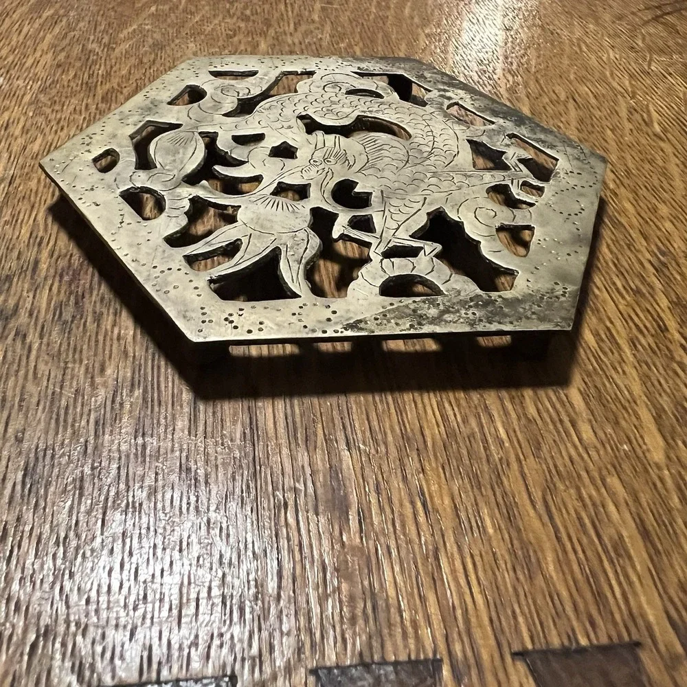 Vintage Brass Hexagonal Trivet 4.5